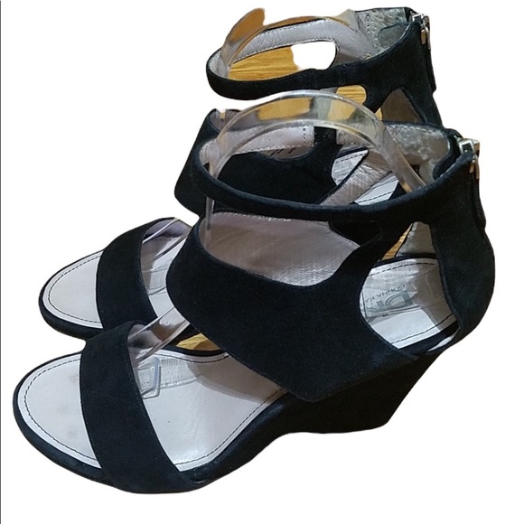 DKNY Suede Leather Black Wedges Size 8.5 - Picture 3 of 13